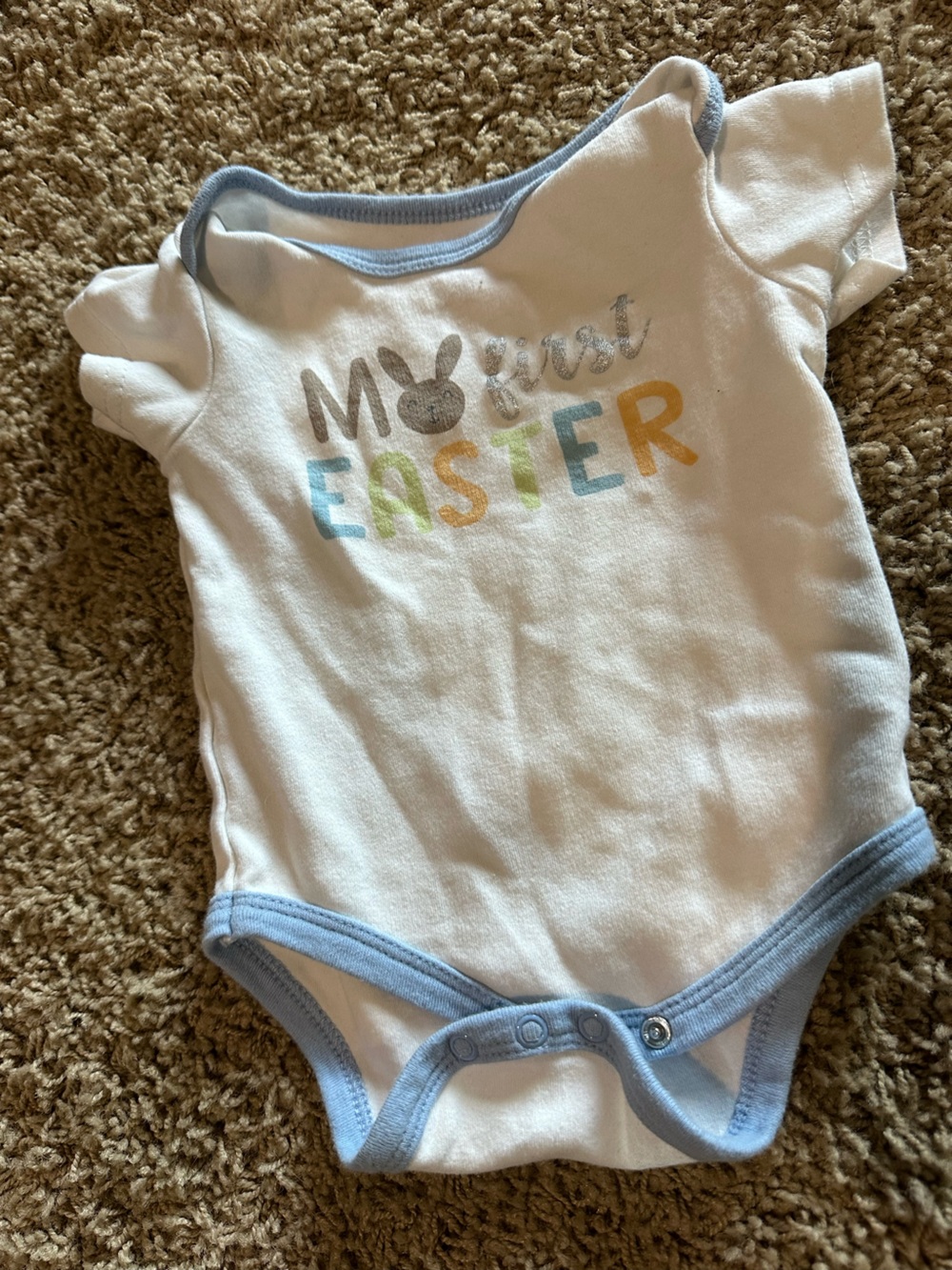 child of mine White Onesie with Light Blue Trim and Multicolor 'My Easter' Print
